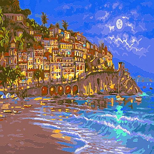 아이윙스-피포페인팅 B672 밤하늘아래 바닷가풍경 DIY명화그리기 셀프페인팅
