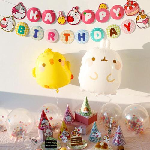 아이윙스-10000 몰랑이 DIY 생일파티용품 4종세트 가랜드 데코픽 풍선 고깔모자 어린이선물소품